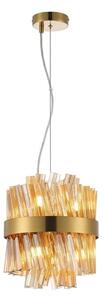 Hampton 6 Light Round Ceiling Pendant Light In Brass Finish With Amber Glass 25cm
