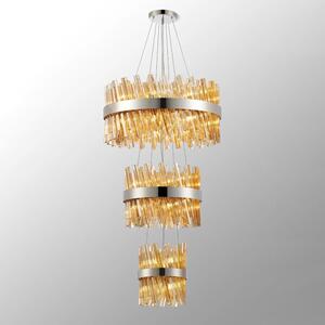 Hampton 3 Tier Ceiling Pendant Light In Polished Nickel Finish With Amber Glass 25+40+60cm
