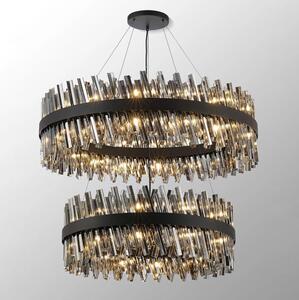 Hampton 2 Tier Ceiling Pendant Light In Satin Black Finish With Smoked Glass 80+100cm