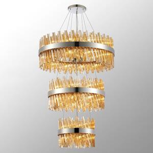 Hampton 3 Tier Ceiling Pendant Light In Polished Nickel Finish With Amber Glass 40+60+80cm