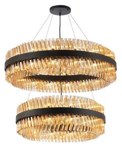 Hampton 2 Tier Ceiling Pendant Light In Satin Black Finish With Amber Glass 80+100cm