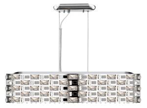 Impex Lola 6 Light Crystal Oblong Ceiling Pendant Light in Polished Chrome Finish