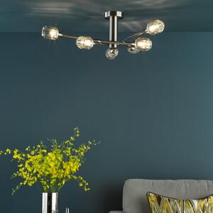 Dar Lighting Zonda 6 Light Semi Flush Ceiling Light In Brushed Nickel With Crystal Glass