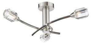Dar Lighting Zonda 3 Light Semi Flush Ceiling Light In Brushed Nickel With Crystal Glass