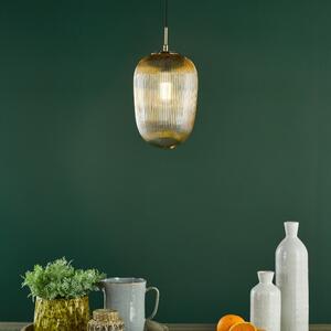 Dar Lighting Abrielle Ceiling Pendant In Brushed Bronze With Amber Ribbed Glass