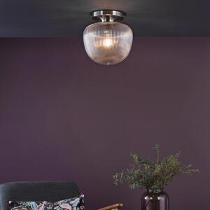 Dar Lighting Abrielle Ceiling Flush Light In Polished Nickel With Ribbed Glass