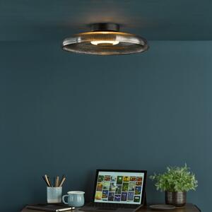 Dar Lighting Ansel LED Flush Ceiling Light With Smoked Textured Glass Shade