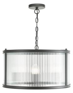 Dar Lighting Bianka 3 Light Ceiling Pendant In Matt Black With Ribbed Glass