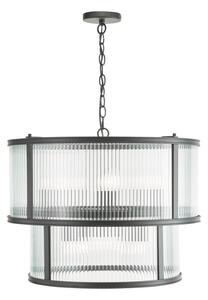 Dar Lighting Bianka 6 Light Ceiling Pendant In Matt Black With Ribbed Glass