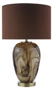 Dar Lighting Egas Brown Marble Effect Glass Table Lamp With Shade