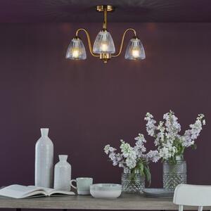 Dar Lighting Glynis 3 Light Semi Flush Ceiling Light In Antique Bronze With Ribbed Glass