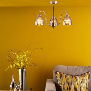 Dar Lighting Glynis 3 Light Semi Flush Ceiling Light In Polished Nickel With Smoked Glass
