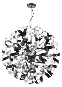 Dar Lighting Swash 12 Light Ceiling Pendant In Matt Black With Black And Aluminium Ribbons
