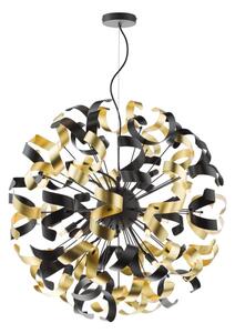 Dar Lighting Swash 12 Light Ceiling Pendant In Matt Black With Black And Gold Ribbons