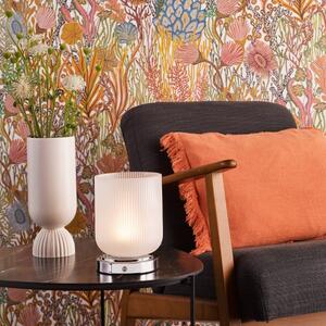 Dar Wisebuys Echo Rechargeable LED Table Lamp In Polished Chrome And Ribbed Glass