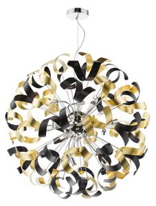 Dar Lighting Swash 12 Light Ceiling Pendant In Chrome With Black And Gold Ribbons