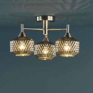 Dar Wisebuys Fabrienne 3 Light Semi Flush Ceiling Light In Satin Nickel And Smoked Glass