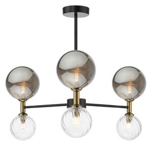 Dar Wisebuys Takara 6 Light Semi Flush Ceiling Light In Matt Black With Clear And Smoked Glass