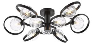 Dar Wisebuys Lynette 9 Light Semi Flush Ceiling Light In Satin Black With Twisted Glass