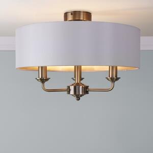 Laura Ashley Sorrento 3 Light Semi Flush Ceiling Light In Antique Brass With Ivory Shade