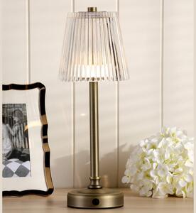Laura Ashley Callaghan Portable LED Table Lamp In Matt Antique Brass With Ribbed Glass