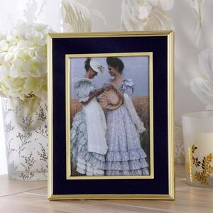 Laura Ashley Harrison Photo Frame In Brushed Brass And Blue Finish 4" x 6"