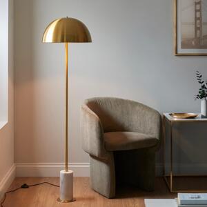 Mid Century Floor Lamp In Aged Brass With White Marble Base