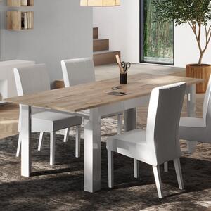 Milan Wooden Extending Dining Table In White Gloss And Cadiz Oak