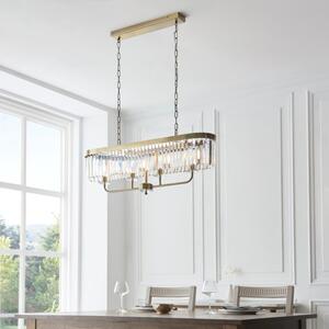 Classic 4 Light Linear Ceiling Pendant Light In Antique Brass With Clear Cut Glass