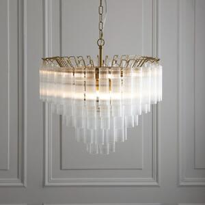 Endon 114199 Toulouse 12 Light Ceiling Pendant In Satin Brass With Clear Ribbed Glass