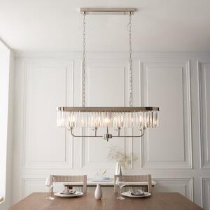 Classic 4 Light Linear Ceiling Pendant Light In Bright Nickel With Clear Cut Glass