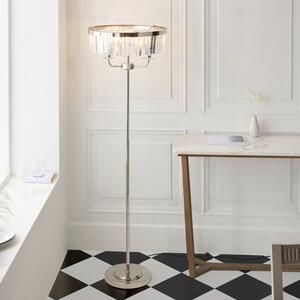 Classic 3 Light Floor Lamp In Bright Nickel With Clear Cut Glass