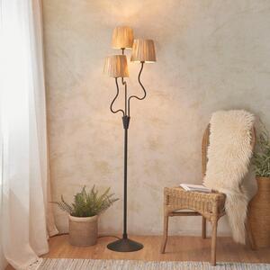 Endon 114221 Wriggle 3 Light Floor Lamp In Matt Black With Raffia Shades