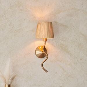 Endon 114227 Wriggle Wall Light In Aged Brass With Raffia Shade