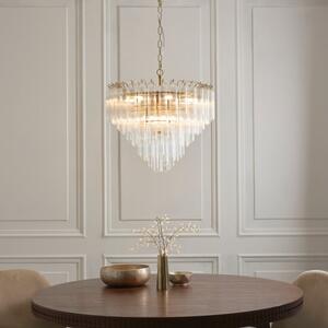 Endon 114198 Toulouse 12 Light Ceiling Pendant In Satin Brass With Clear Ribbed Angled Glass