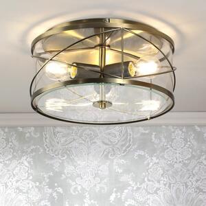 Laura Ashley Beckworth 3 Light Flush Ceiling Light In Antique Brass With Glass LA3756586-Q