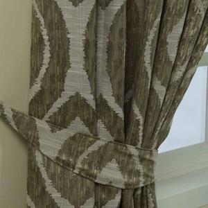 Homescapes Green Jacquard Curtain Tie Back Pair Abstract Ikat Design