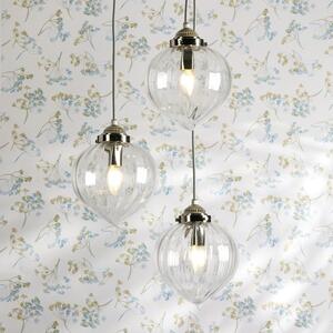 Laura Ashley Whitham 3 Light Cluster Ceiling Pendant Light In Polished Nickel With Ribbed Glass LA3756592-Q