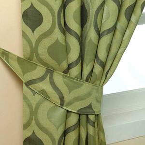 Homescapes Green Jacquard Tie Back Pair Modern Wave Pattern Design