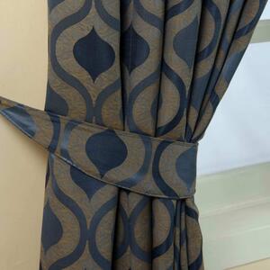 Homescapes Blue Jacquard Tie Back Pair Modern Wave Pattern Design