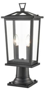 Franklite Dusk Outdoor 2 Light Pedestal Lantern In Matt Black Finish 485mm EXT6649