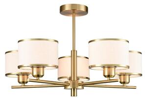 Franklite Polaris 5 Light Semi Flush Ceiling Light In Aged Brass With Fabric Shades FL2498-5