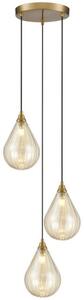 Fanklite Perry 3 Light Ceiling Cluster Pendant In Aged Brass With Amber Glass FL2468-3-356