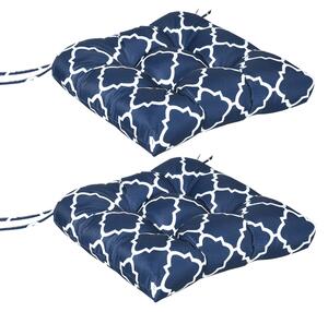 Outsunny Garden Chair Cushions, Set of 2, Tufted Design with Ties, Indoor/Outdoor Seat Pads for Patio Furniture, Blue