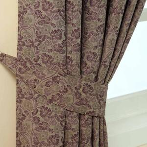 Homescapes Purple Jacquard Tie Back Pair Vintage Floral Design