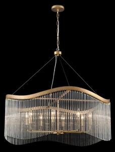 Franklite Harp 8 Light Curved Frame Ceiling Pendant In Aged Brass With Glass Rods FL2512-8