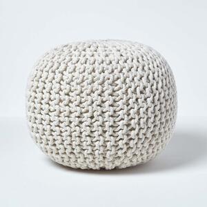 Homescapes Natural Knitted Cotton Pouffe Footstool Round 35 x 40 cm