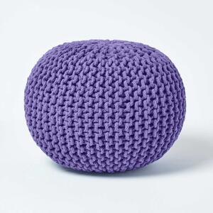 Homescapes Purple Knitted Cotton Pouffe Footstool Round 35 x 40 cm