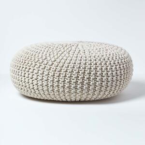 Homescapes Natural Knitted Cotton Large Round Pouffe Footstool 70 x 23 cm