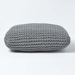 Grey Knitted Cotton Pouffe Floor Cushion Square 70 x 70 x 20 cm